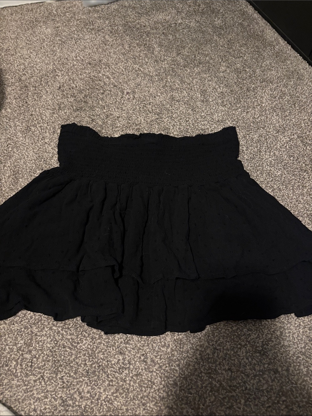 Black Smocked Waist Tiered Mini Skirt - Women's polka dot